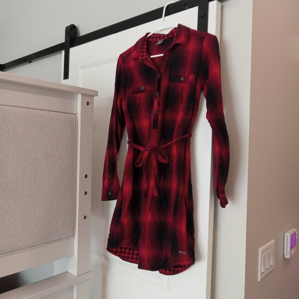 GREAT EDDIE BAUER Women's Red and Black Flannel Mini Dress